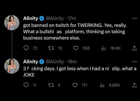 alinity banned|Alinity debates leaving “bullsh*t” Twitch after ban for twerking